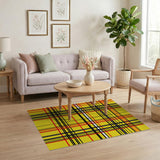 Bold Yellow Plaid Area Rug with Red Black Stripes