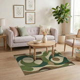 Abstract Green Curved Shapes Area Rug