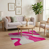 ODIKA Pink Wavy Abstract Washable Rug - Low Pile, Non-Slip, Pet & Kid Friendly Area Rug