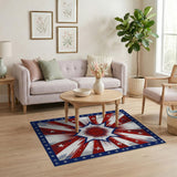ODIKA Washable Americana Star Burst Patriotic Area Rug - Non-Slip Low Pile Red White Blue Rug