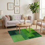 Green Lush Green Geometric Block Area Rug