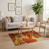 Vibrant Orange Autumn Maple Grove with Apples Birds Rug