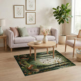 ODIKA Washable Woodland Squirrel Forest Rug - Non-Slip Low Pile Decor