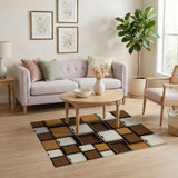 Geometric Brown Tan Drawer Boxes Area Rug
