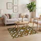 Gold and Silver Gold Geometric Trellis Area Rug