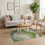 Green Abstract Waves Distressed Vintage Area Rug