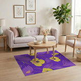 Yellow Poppy Blooms on Purple Floral Area Rug