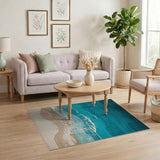 Teal Blue Coastal Wave Area Rug