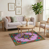 Opulent Pink Medallion Rug with Teal Gold Borders