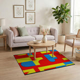 Bold Geometric Red Yellow Blue Area Rug