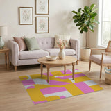 Vibrant Pink Yellow Jagged Geometric Area Rug