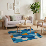 Blue Teal Geometric Abstract Blue and Teal Area Rug