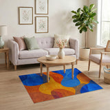 Vibrant Blue Orange Abstract Wave Rug