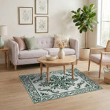 Green Ornate Green Floral Medallion Area Rug