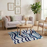 Abstract Navy Blue Wave Brushstroke Rug
