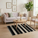 Bold Black Beige Striped Area Rug