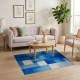 Modern Blue Geometric Block Area Rug