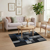 Blue and Teal Modern Geometric Patchwork Area Rug in Grey Blue