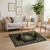 Ornate Black Gold Starburst Persian Rug