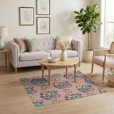 Cute Cartoon Mice Cheese Pink Area Rug
