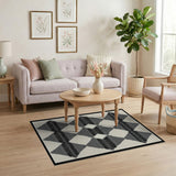 Black White Striped Diamond Geometric Area Rug