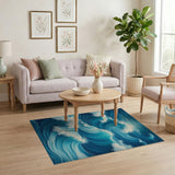 Blue and Teal Dynamic Ocean Waves Blue Teal Area Rug