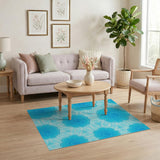 Retro Blue Swirl Floral Area Rug
