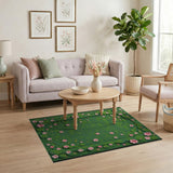 Lush Green Moss Pink Blossom Area Rug