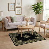 ODIKA Ornate Medallion Gold & Black Washable Area Rug, Low Pile Non-Slip Traditional Rug