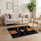 Geometric Modern Orange Basketball Court Line Art Area Rug