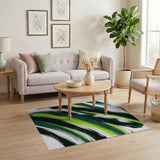ODIKA Abstract Brushstroke Washable Area Rug - Green & Black Modern Low Pile, Non-Slip, Pet & Kid Friendly
