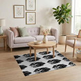 Bold Black White Crystal Skull Pattern Rug