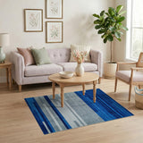 Modern Blue Gray Geometric Striped Area Rug