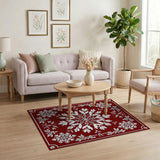 Crimson Snowflake Floral Area Rug