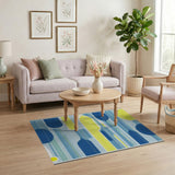 Blue Yellow Geometric Striped Area Rug