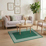 Green Geometric Grid Border Area Rug
