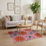 Vibrant Orange Daisy Pink Floral Area Rug