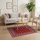 Red Snowflake Persian Area Rug with Ornate Border