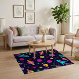 Vibrant Space Rockets Planets Kids Area Rug