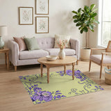Purple Floral Vintage Area Rug on Yellow