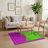 Neon Grid Corridor Area Rug in Green Pink