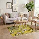 Sunny Yellow Floral Area Rug with White Blossoms