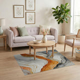 Orange Grey Marble Swirl Area Rug