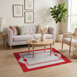 Red White Border Geometric Area Rug