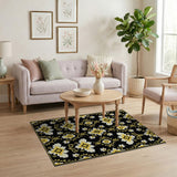 Golden Daisy Floral on Black Vintage Area Rug