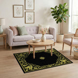 Opulent Gold Filigree Border Black Area Rug