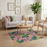 Vibrant Pink Leaf Swirl Area Rug