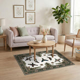 Flying Mallard Ducks Green Floral Rug