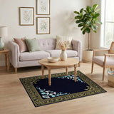 Ornate Gold Framed Floral Navy Area Rug