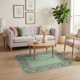 Exquisite Pink Lotus Floral Border Rug